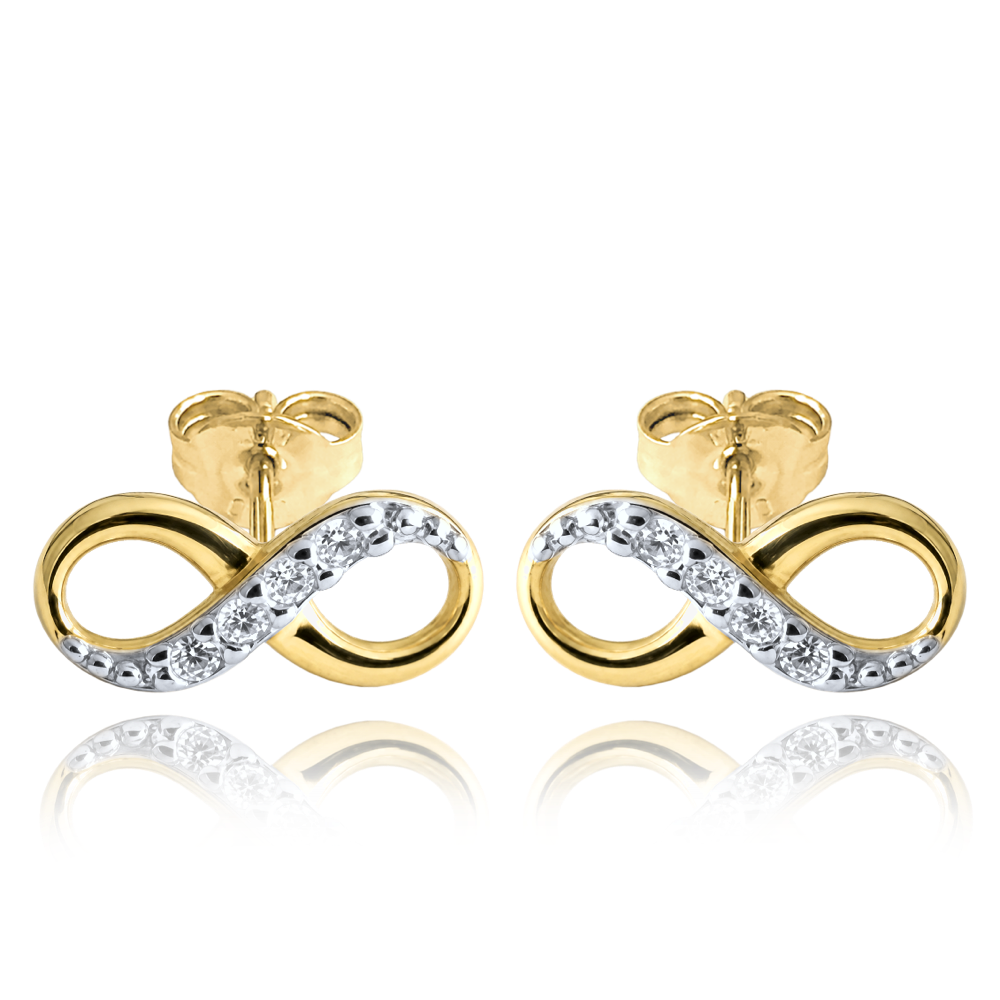 MINET Zlaté náušnice nekonečno s bílými zirkony Au 585/1000 1,05g