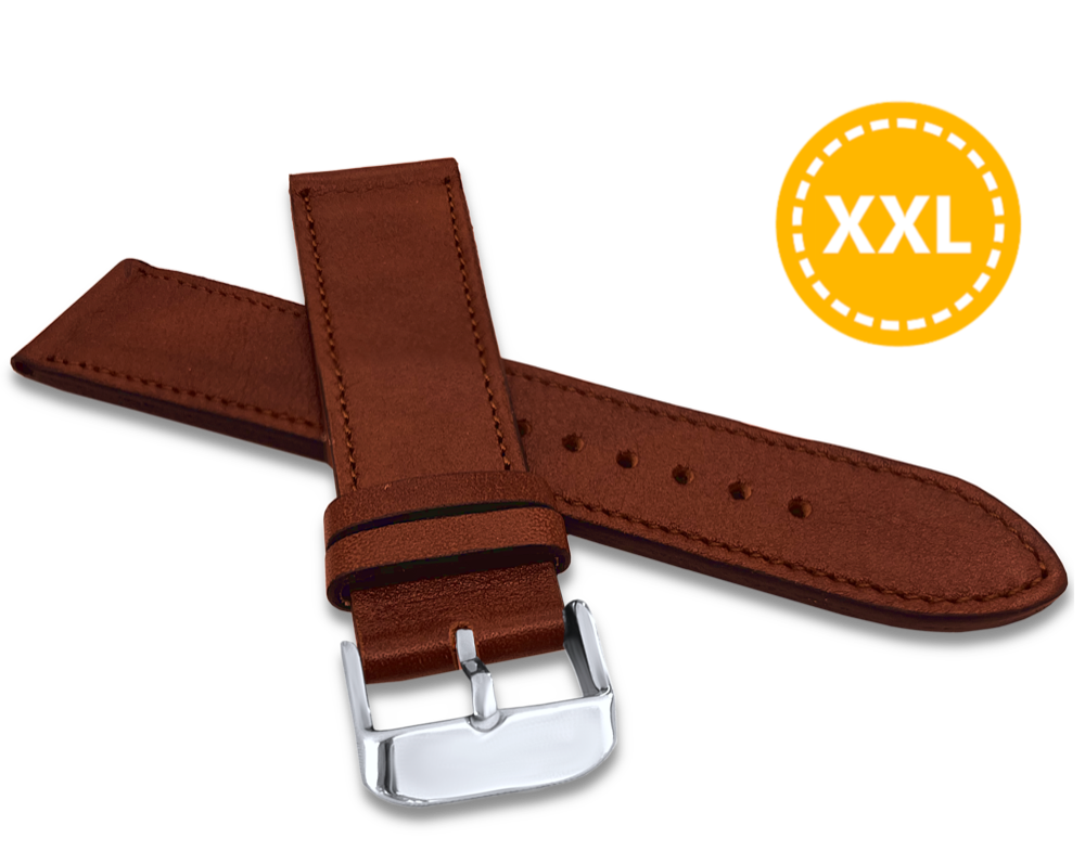 LAVVU XXL Prodloužený prošitý hnědý řemínek VERONA z luxusní kůže Top Grain - 22 XXL