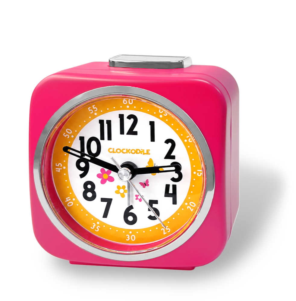 CLOCKODILE Růžový dětský budík MOTÝL S KYTIČKAMI - 3 ROKY ZÁRUKA!