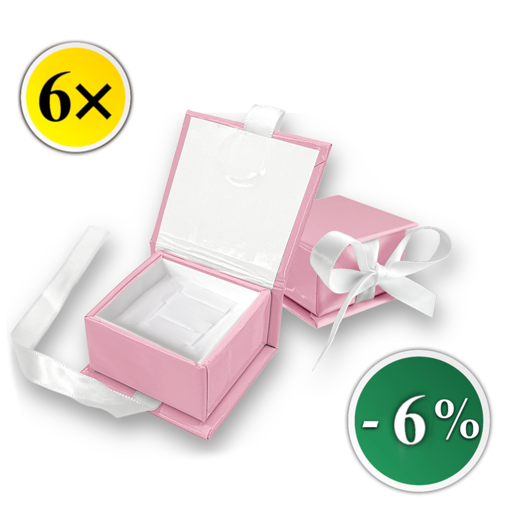 MINET Sada 6 ks Růžová magnetická krabička na šperky s bílou stuhou - 5 x 5 x 3 cm - SLEVA 6%
