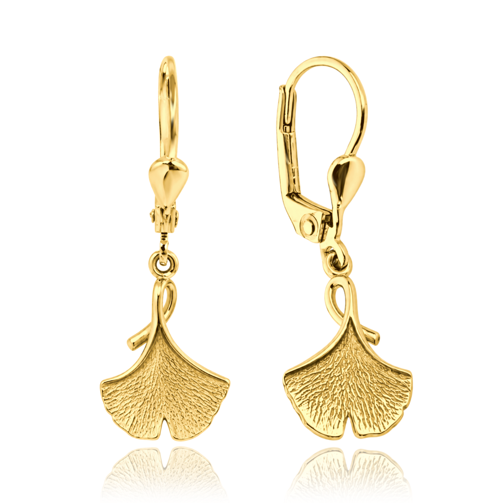 MINET Elegantní zlaté náušnice list ginkgo Au 585/1000 2,45g